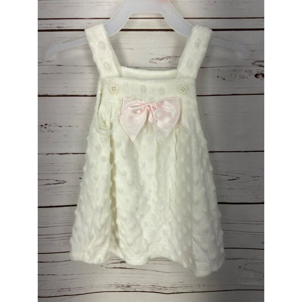 Vitamins Baby White Dotted Pink Bow Girl's Size 9 Months Dress‎